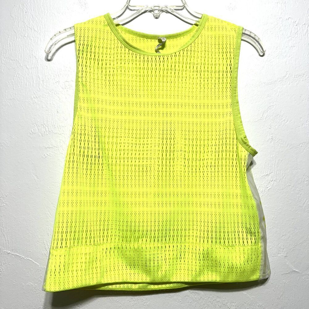 IVL Collective Tank Top Women sz Small Neon Yellow Mesh Sheer Workout Crop Shirt